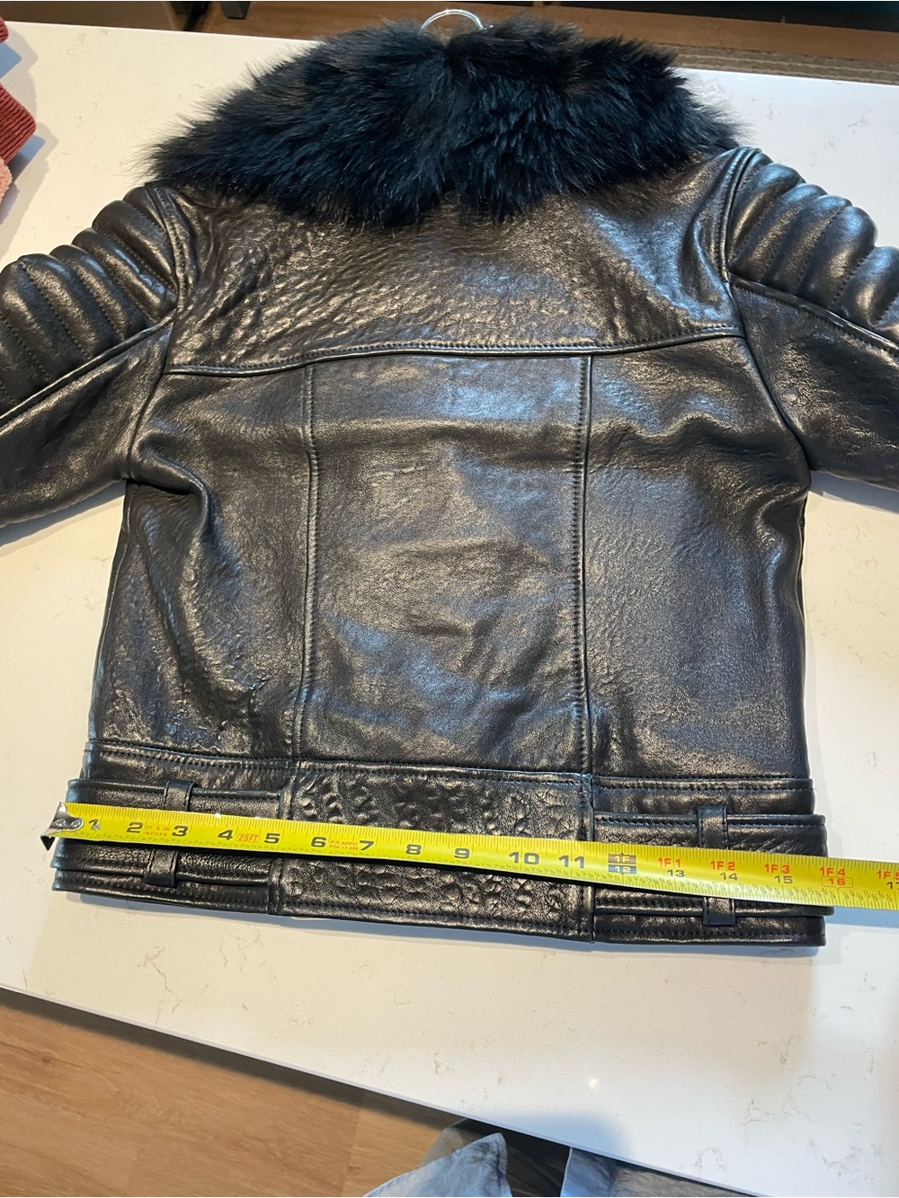 THE ARRIVALS Rainier Pebbled
Lamb Leather Jacket w/ Removable Fur Collar, XS - Picture 13 of 16
